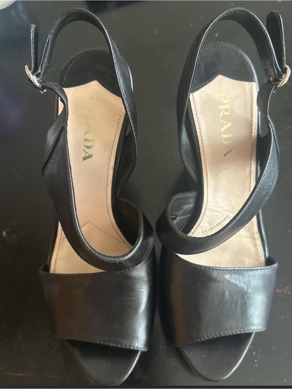 Prada Black Leather Slingback Heels 37.5 - Picture 1 of 4